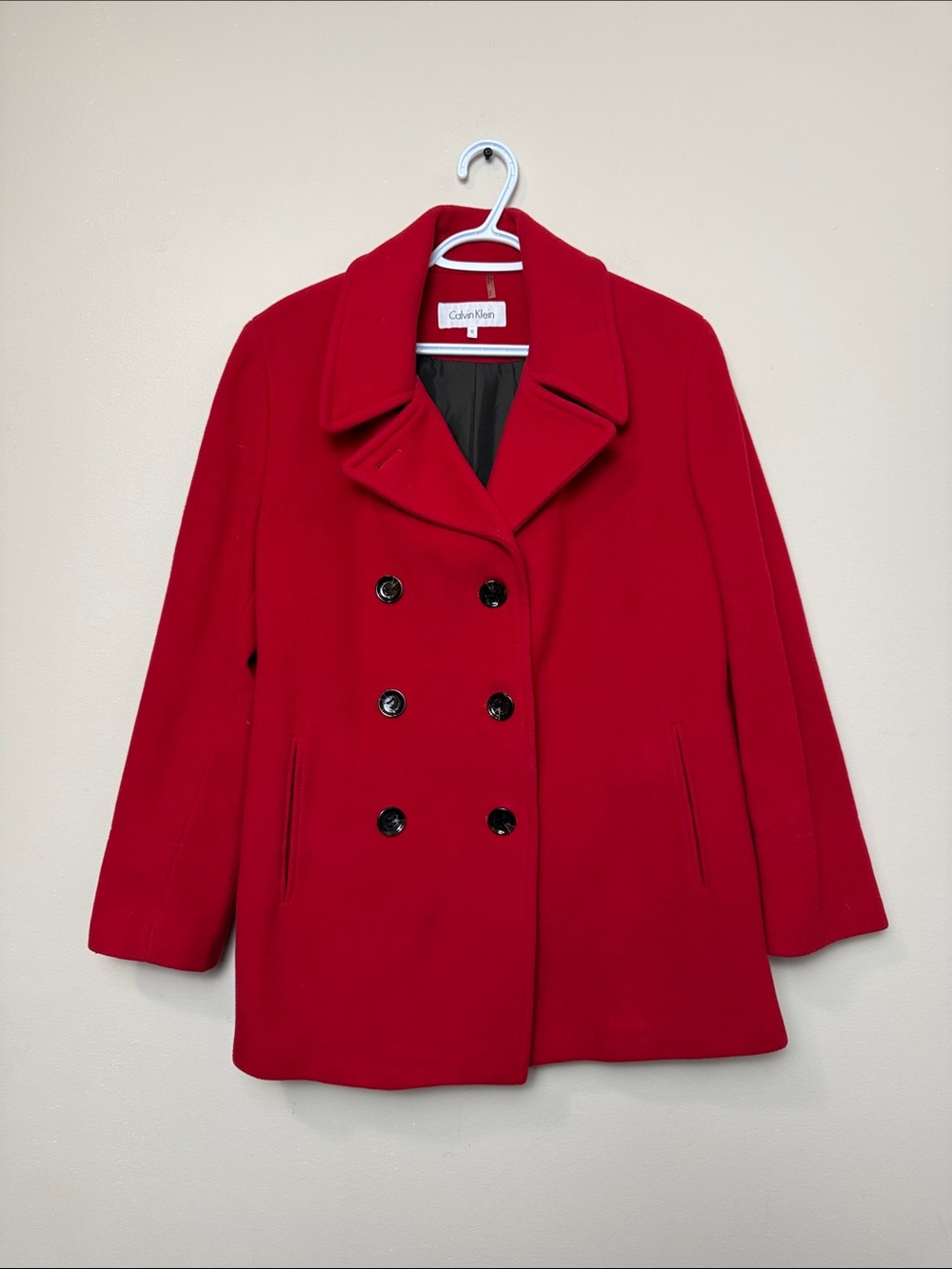 Calvin Klein woolblend Bright Red Double-Breasted Pea Coat size 12